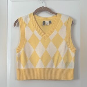 H&M Argyle Sweater Vest Yellow White Small